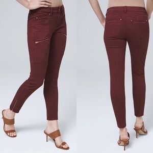 Mid-Rise Skinny Crop Jeans burgundy zippered pockets‎ 0R NEW